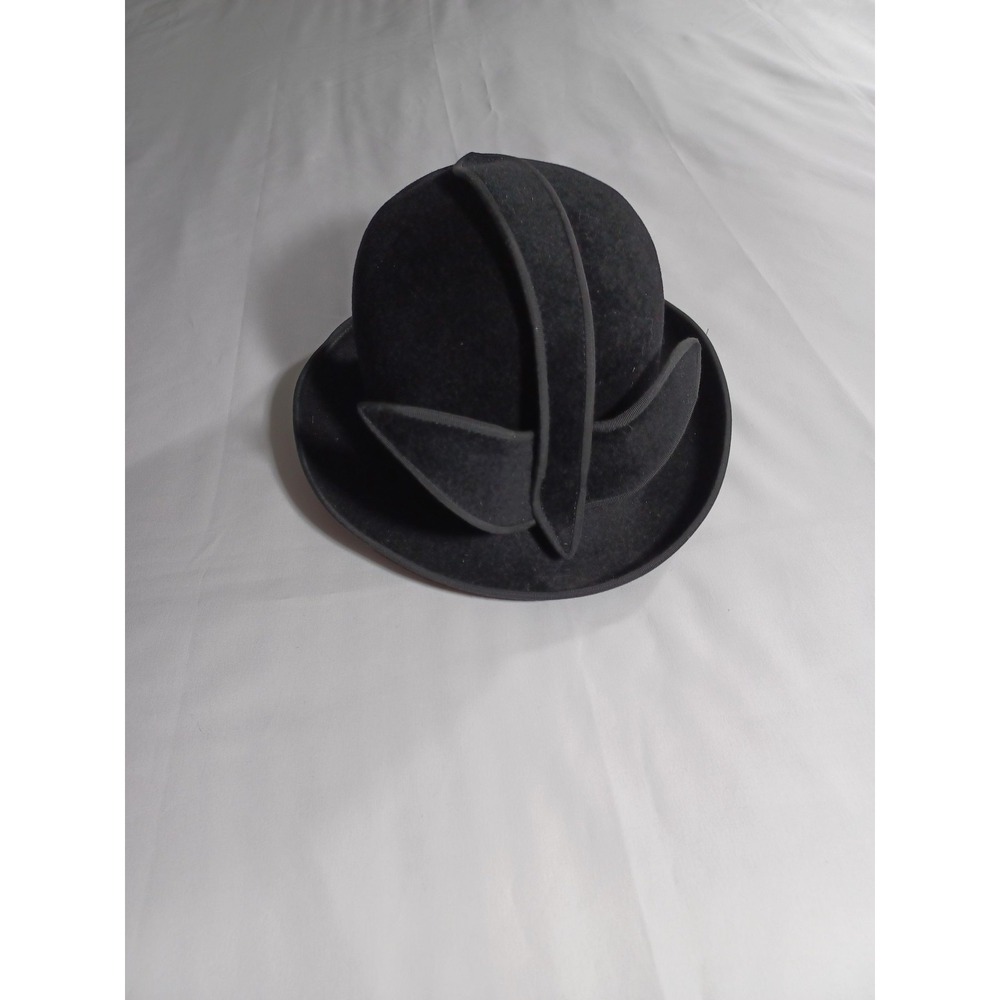 Vintage Jack McConnell Hat Dress Fitted Womens Medium Black Sculpted‎ Felt 60s